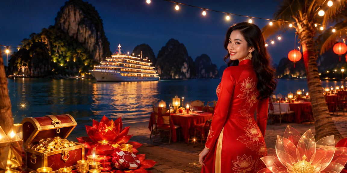 Vịnh Hạ Long và áo dài minh họa nền tảng giải trí trực tuyến cho người Việt